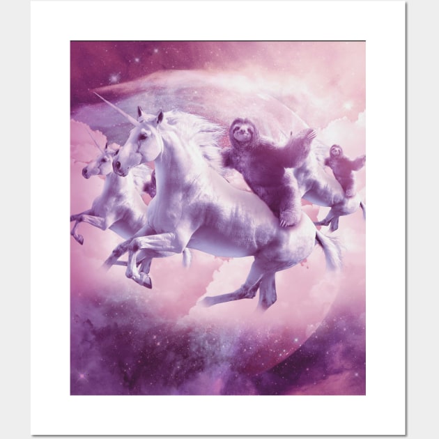 Epic Space Sloth Riding On Unicorn Wall Art by Random Galaxy